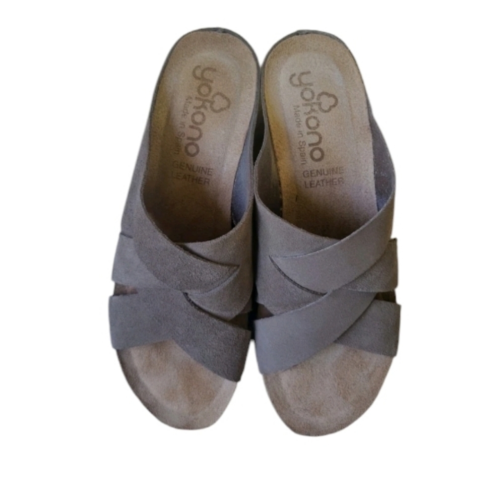 Yokono Cork Wedge Suede Slide Sandal In Taupe Made In Spain Size 9 - Picture 4 of 6